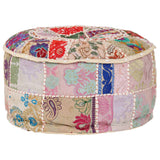 Patchwork Pouffe Round Cotton Handmade 40x20 cm Beige - Rear View