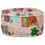 Patchwork Pouffe Round Cotton Handmade 40x20 cm Beige - Close-Up Angle