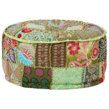 Patchwork Pouffe Round Cotton Handmade 40x20 Cm Green - Top-Down View