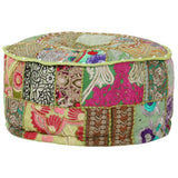 Patchwork Pouffe Round Cotton Handmade 40x20 Cm Green - 45-Degree Angle