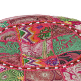 Patchwork Pouffe Round Cotton Handmade 40x20 cm Pink - Front View