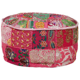 Patchwork Pouffe Round Cotton Handmade 40x20 cm Pink - Top-Down View