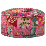 Patchwork Pouffe Round Cotton Handmade 40x20 cm Pink - Rear View