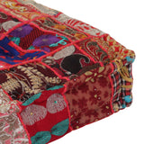 Patchwork Pouffe Square Cotton Handmade 50x50x12 Cm Red - Front View