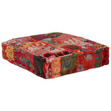 Patchwork Pouffe Square Cotton Handmade 50x50x12 Cm Red - Side View