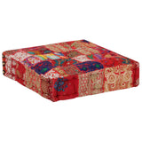 Patchwork Pouffe Square Cotton Handmade 50x50x12 Cm Red - Top-Down View
