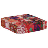 Patchwork Pouffe Square Cotton Handmade 50x50x12 Cm Red - Rear View