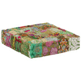 Patchwork Pouffe Square Cotton Handmade 50x50x12 Cm Green - Close-Up Angle