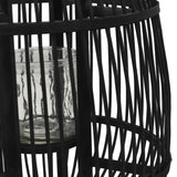 Freestanding Candle Lantern Holder Bamboo Black - Front View