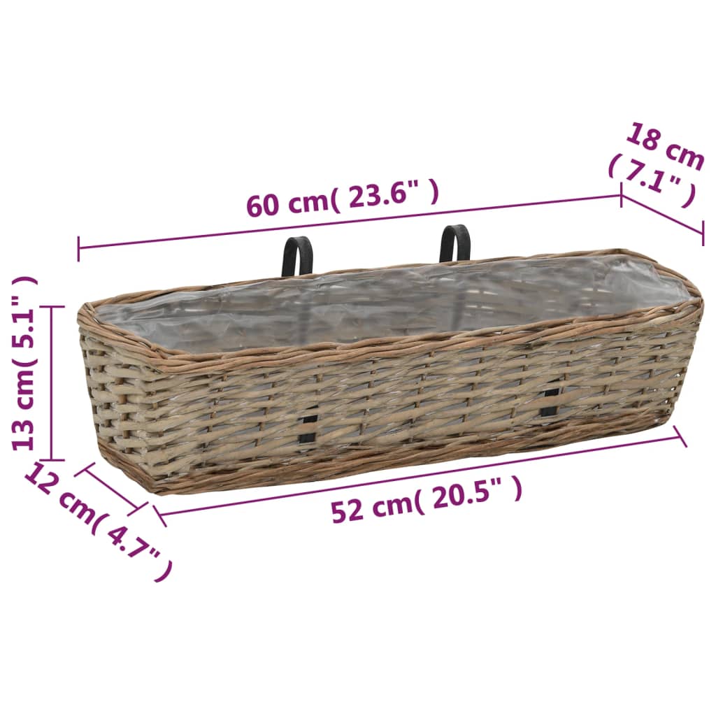 Balcony Planter 2 pcs Wicker with PE Lining 60 cm