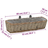 Balcony Planter 2 pcs Wicker with PE Lining 60 cm - Rear View