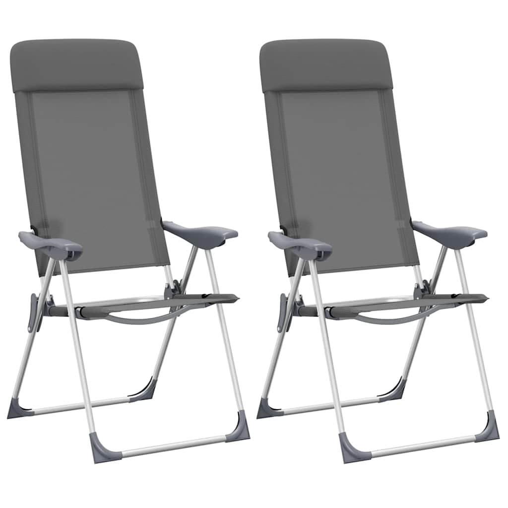 Folding Camping Chairs 2 pcs Grey Aluminium