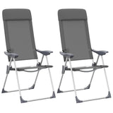 Folding Camping Chairs 2 pcs Grey Aluminium