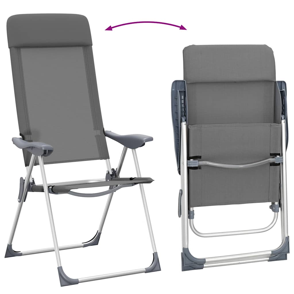 Folding Camping Chairs 2 pcs Grey Aluminium