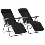 Folding Chairs with Cushions 2 pcs Black