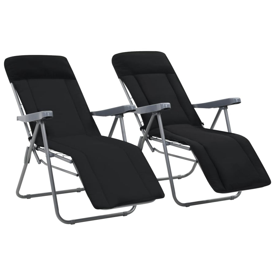 Folding Chairs with Cushions 2 pcs Black
