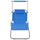 Folding Sun Lounger with Canopy and Wheels Steel Blue - Front View