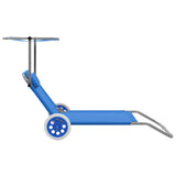 Folding Sun Lounger with Canopy and Wheels Steel Blue