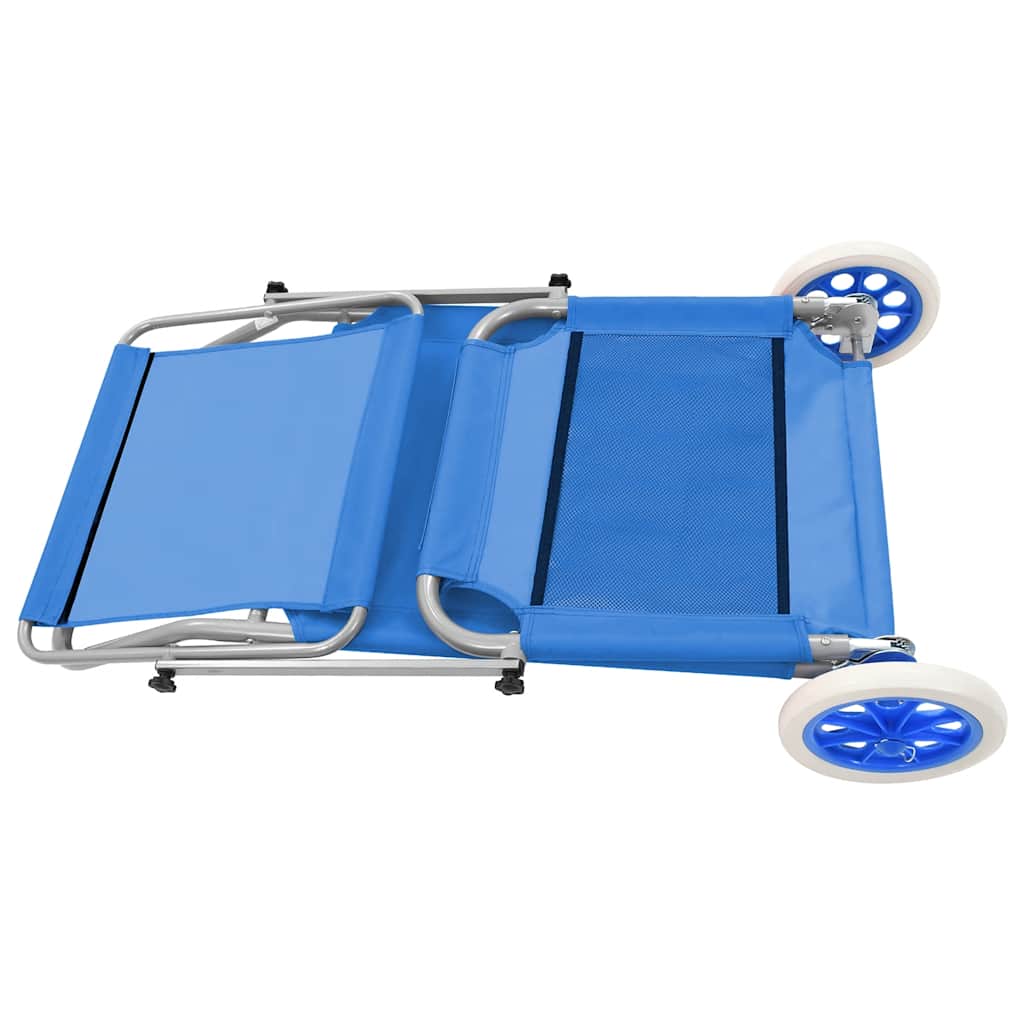 Folding Sun Lounger with Canopy and Wheels Steel Blue