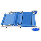 Folding Sun Lounger with Canopy and Wheels Steel Blue - Rear View