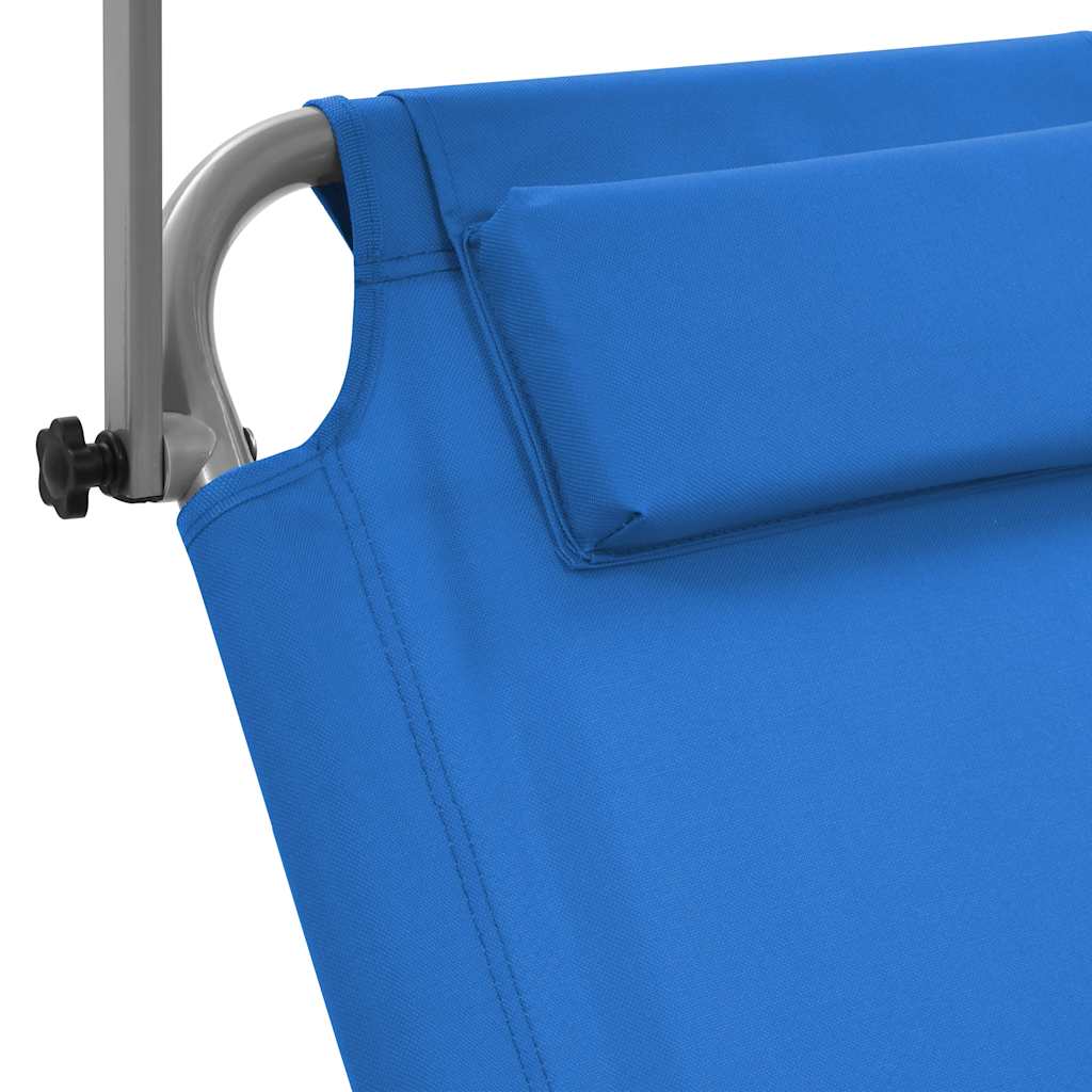 Folding Sun Lounger with Canopy and Wheels Steel Blue