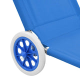 Folding Sun Lounger with Canopy and Wheels Steel Blue - Low Angle