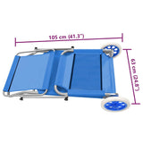 Folding Sun Lounger with Canopy and Wheels Steel Blue