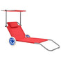 Folding Sun Lounger with Canopy and Wheels Steel Red