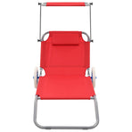 Folding Sun Lounger with Canopy and Wheels Steel Red
