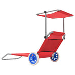 Folding Sun Lounger with Canopy and Wheels Steel Red