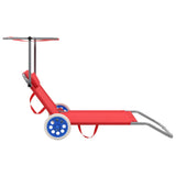 Folding Sun Lounger with Canopy and Wheels Steel Red - Top-Down View