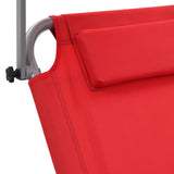 Folding Sun Lounger with Canopy and Wheels Steel Red