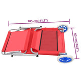 Folding Sun Lounger with Canopy and Wheels Steel Red
