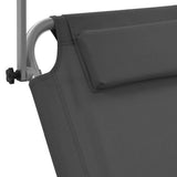 Folding Sun Lounger with Canopy and Wheels Steel Grey - Close-Up Angle