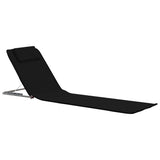 Folding Beach Mats 2 pcs Steel and Fabric Black - Front View