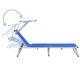 Folding Sun Lounger with Roof Aluminium and Textilene Blue - Front View