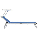 Folding Sun Lounger with Roof Aluminium and Textilene Blue - Side View