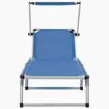 Folding Sun Lounger with Roof Aluminium and Textilene Blue - Top-Down View