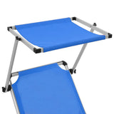 Folding Sun Lounger with Roof Aluminium and Textilene Blue - Rear View