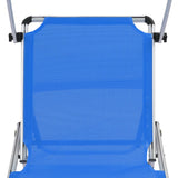 Folding Sun Lounger with Roof Aluminium and Textilene Blue - Close-Up Angle