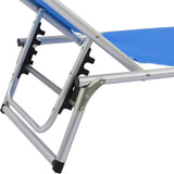 Folding Sun Lounger with Roof Aluminium and Textilene Blue - Low Angle
