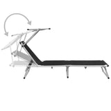 Folding Sun Lounger with Roof Aluminium and Textilene Black - Front View