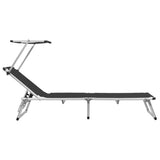 Folding Sun Lounger with Roof Aluminium and Textilene Black - Side View