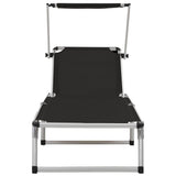 Folding Sun Lounger with Roof Aluminium and Textilene Black - Top-Down View