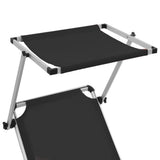Folding Sun Lounger with Roof Aluminium and Textilene Black - Rear View