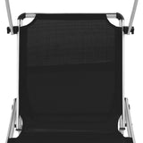Folding Sun Lounger with Roof Aluminium and Textilene Black