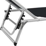 Folding Sun Lounger with Roof Aluminium and Textilene Black - Low Angle