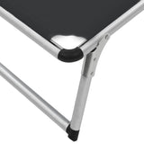Folding Sun Lounger with Roof Aluminium and Textilene Black - Extra Image