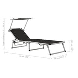Folding Sun Lounger with Roof Aluminium and Textilene Black - Extra Image