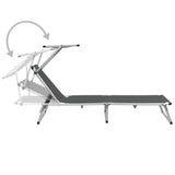 Folding Sun Lounger with Roof Aluminium and Textilene Grey